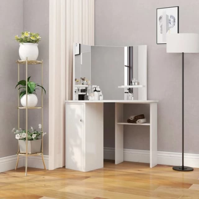 VIDAXL Corner Dressing Table Cosmetic Table Make-up Table White Vidaxl 8720286039977