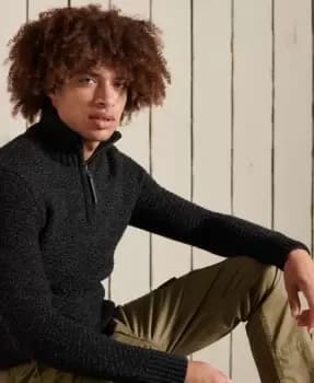 Superdry Mens Jacob Henley Jumper Black / Charcoal Black Twist - Size: L