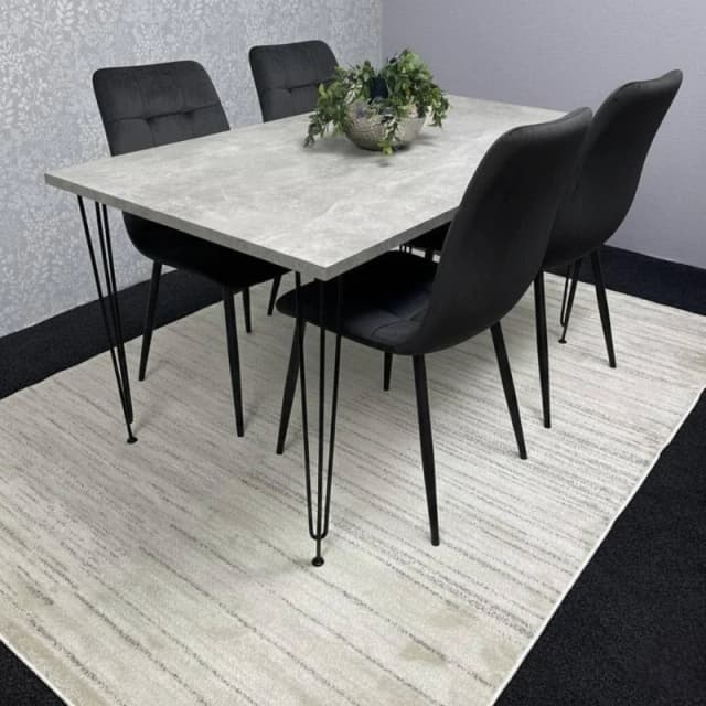 KOSY KOALA Dining Table With 4 Chairs Modern Grey Dining Table Set With 4 Black Velvet Chairs Dining Room Furniture in Brown Brown Unisex