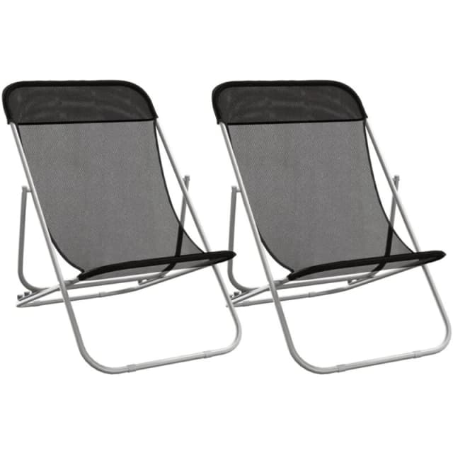 VIDAXL Folding Beach Chairs 2 pcs Black Textilene&Powder-coated Steel Vidaxl 8720845722500