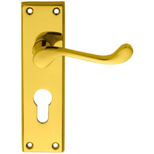 Loops PAIR Victorian Scroll Lever on Euro Lock Backplate 150 x 43mm Polished Brass Metallics
