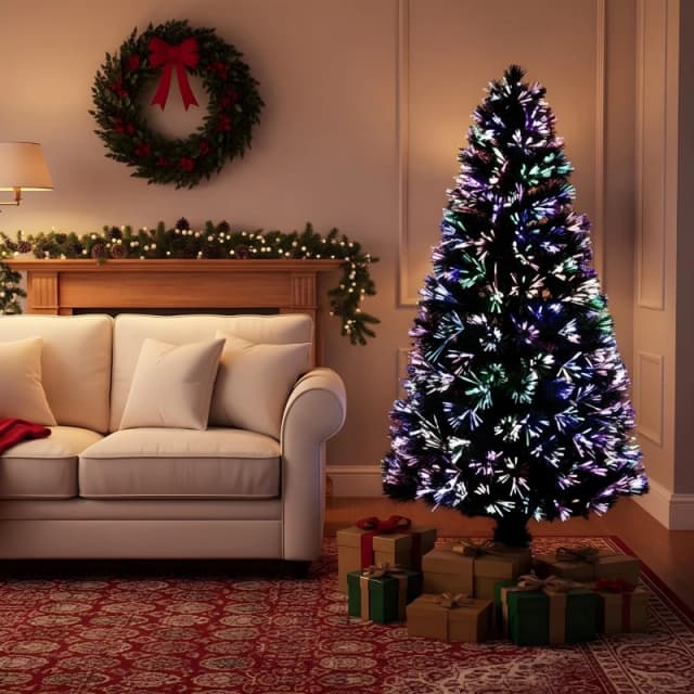 Shatchi 3ft/90cm Multicolour Fibre Optic Christmas Tree LED Pre-Lit Green
