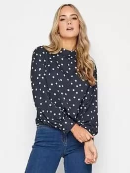 Long Tall Sally Navy Spot Print L/s Top, Black, Size 12, Women