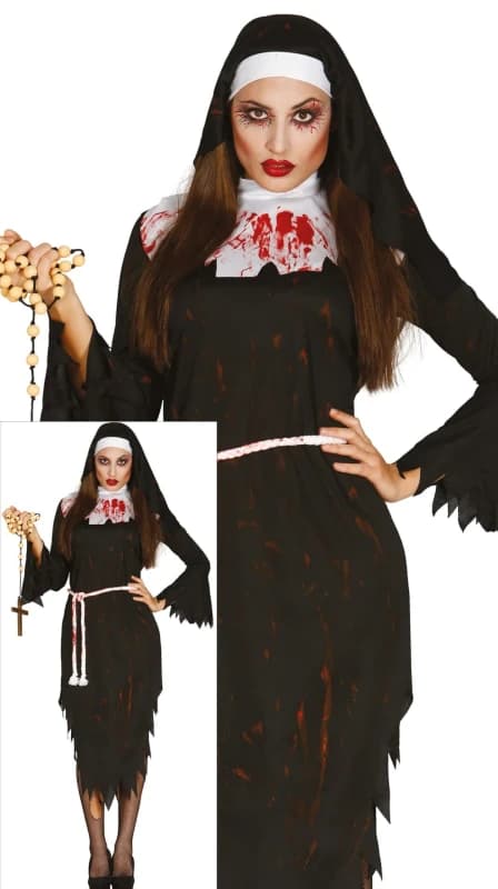 Fiestas Guirca Fancy Dress Adult Zombie Nun in Black Size: XL Black Unisex XL
