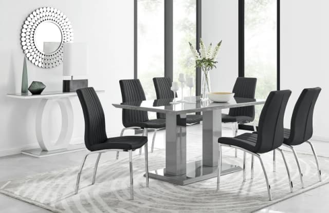 FurnitureboxUK FurnitureboxUK Imperia 6 Grey Dining Table and 6 Isco Chairs in Black One Size Unisex 5056542640667