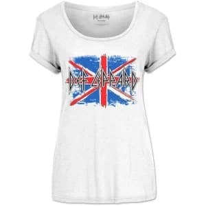 Def Leppard - Union Jack Womens Large T-Shirt - White