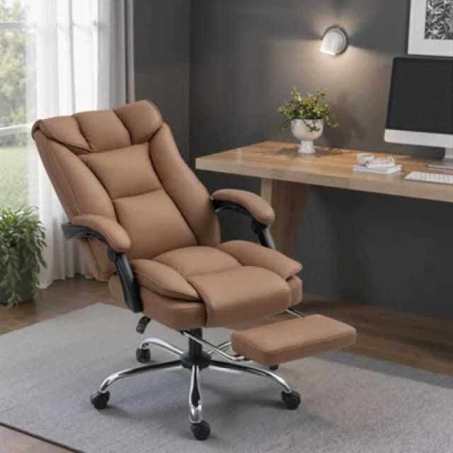HOMCOM Pet-Friendly Leather Recliner Computer Chair with Footrest, Brown Brown Unisex
