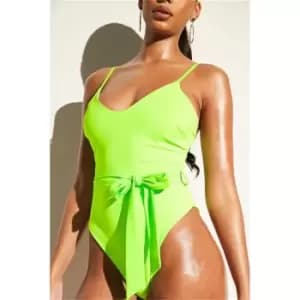 I Saw It First Neon Green Belted High Rise Swimsuit - Green