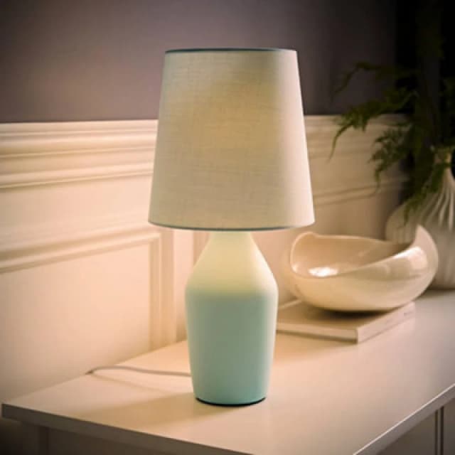 ValueLights Arlo Compact Ceramic Table Lamp with Fabric Shade with LED Bulb Blue