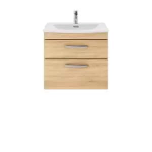 Nuie Athena 600 Wall Hung 2-drawer Vanity & Curved Basin - Natural Oak
