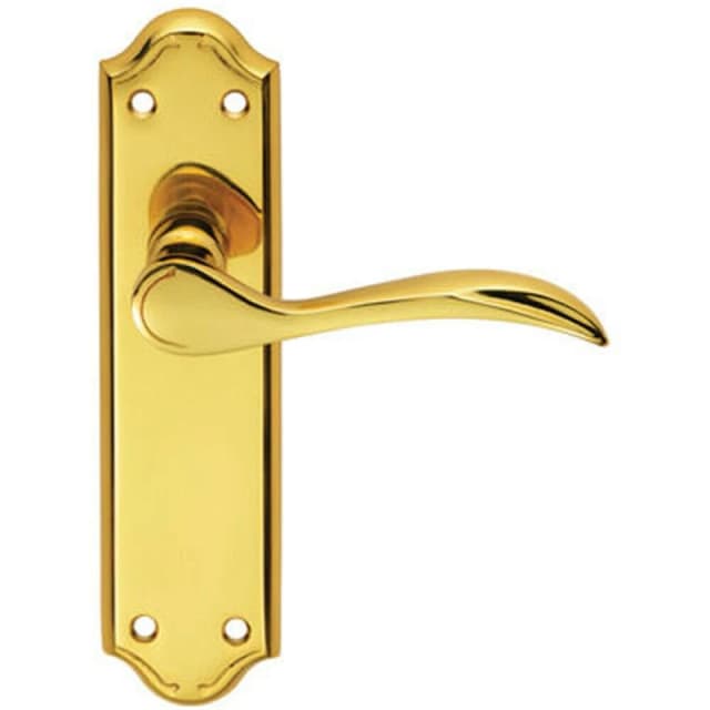Loops PAIR Curved Door Handle Lever on Latch Backplate 180 x 45mm Polished Brass Metallics