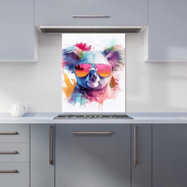 Warren Reed Designer Colourful Splashart Koala In Glasses Kitchen Splashback