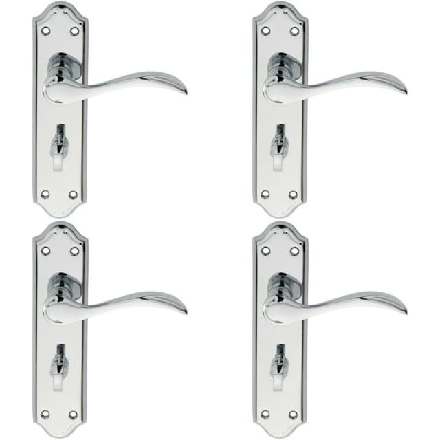 Loops 4x PAIR Curved Door Handle Lever on Bathroom Backplate 180 x 45mm Chrome Multi