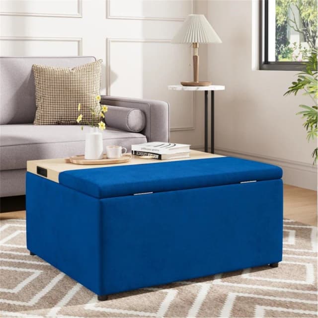Kabinet UK Velvet Upholstered Storage Ottoman Stool Blue unisex One size