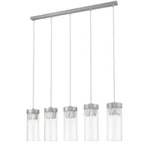 Contemporary Bar Pendant Ceiling 5 Light Satin Nickel, Crystal
