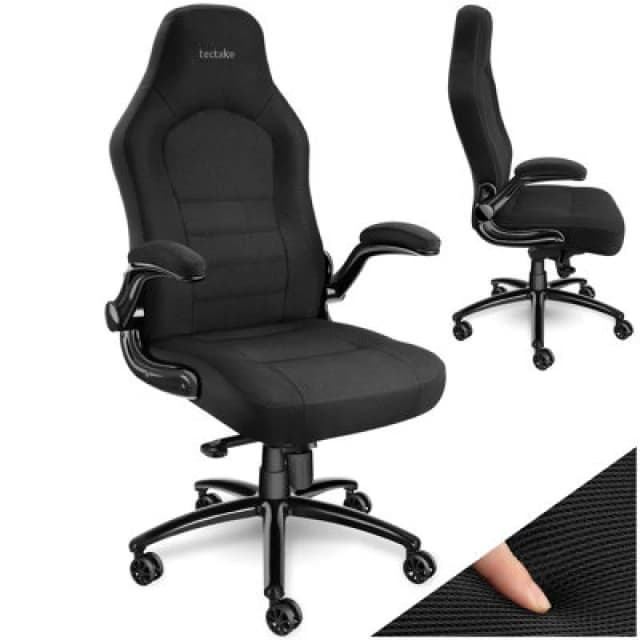 Tectake Office Chair Springsteen - Ergonomic Shape, Thick Padding, Stepless Height Adjustment - Black