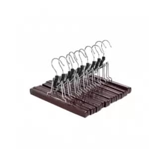 Pack of 10 Dark Brown Wooden Non-Slip Clothes Skirt Hangers