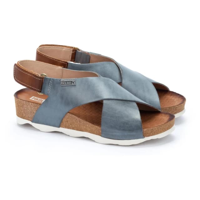 Pikolinos Mahon Leather Womens Hook and loop Sandals - Denim - Size:UK 6-6.5