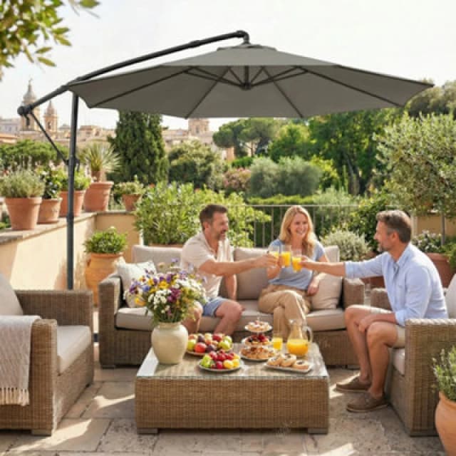 OUTSUNNY 3m Garden Cantilever Parasol with Cover, Rotation in Grey Size: 3m x 3m Grey Unisex 3m x 3m