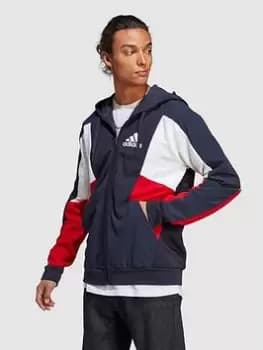adidas Sportswear Essentials Colorblock Full-Zip Hoodie - Navy, Size S, Men