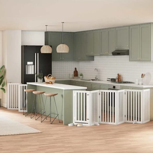 vidaXL Dog Gate with Door Foldable 15 Panels White 750cm Poplar Wood, White 3155652