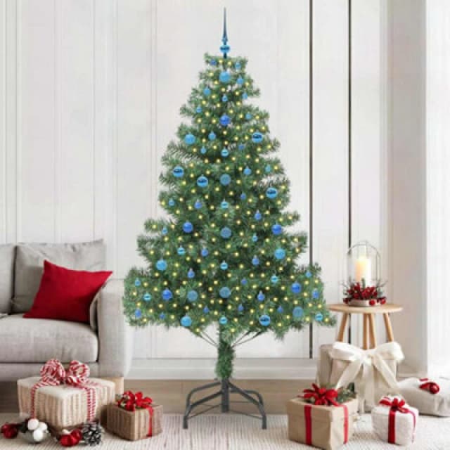 vidaXL Christmas Tree with 300 LEDs with Stand, Blue Balls Green 210cm PVC, Green 3396396