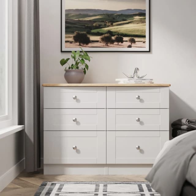 Welcome Furniture Ready Assembled Sussex 6 Drawer Midi Chest In Grey Ash & Bardolino Oak, Grey SUS015GABO
