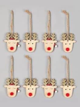 Gisela Graham Set Of 8 Reindeer Head Christmas Tree Decorations