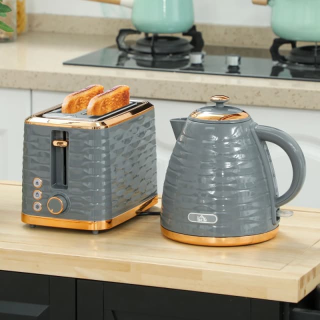 HOMCOM Kettle and Toaster Set 1.7L Rapid Boil Kettle & 2 Slice Toaster Grey 800-162V71GY