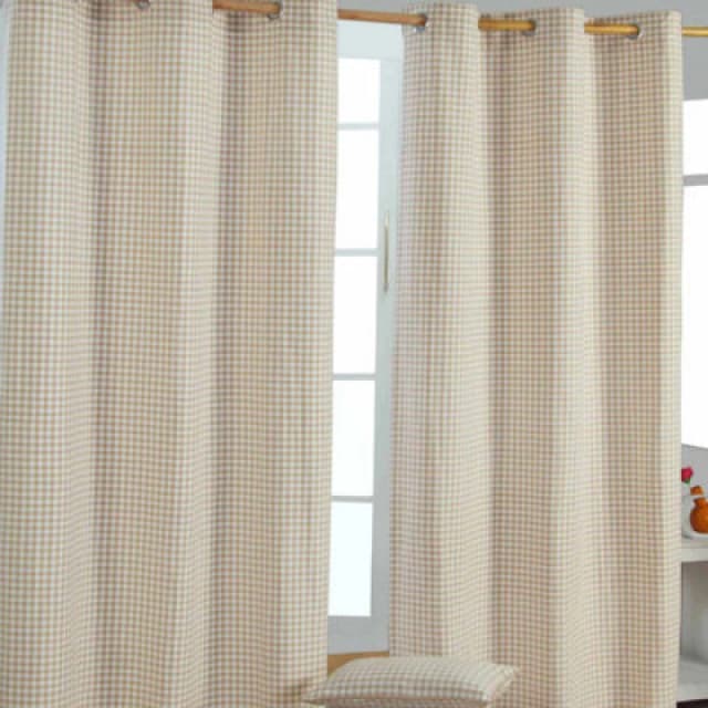 Homescapes Beige Cotton Gingham Eyelet Curtains 137 X 182 Cm