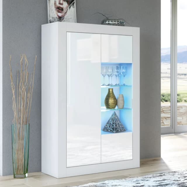 Creative Furniture Arcadia Display Cabinet 140cm - A Compact and Sleek Cabinet with Glass Shelves and LED Lights White