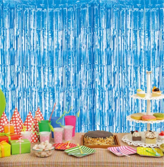 CHEETAHL Blue Foil Fringe Shimmer Tinsel Curtain Party Event Backdrop 1m Wide x 2.5m Drop ELV-653657