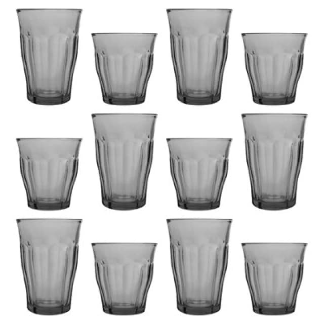 Duralex 12Pc Picardie Highball Glasses & Tumblers Set - Grey