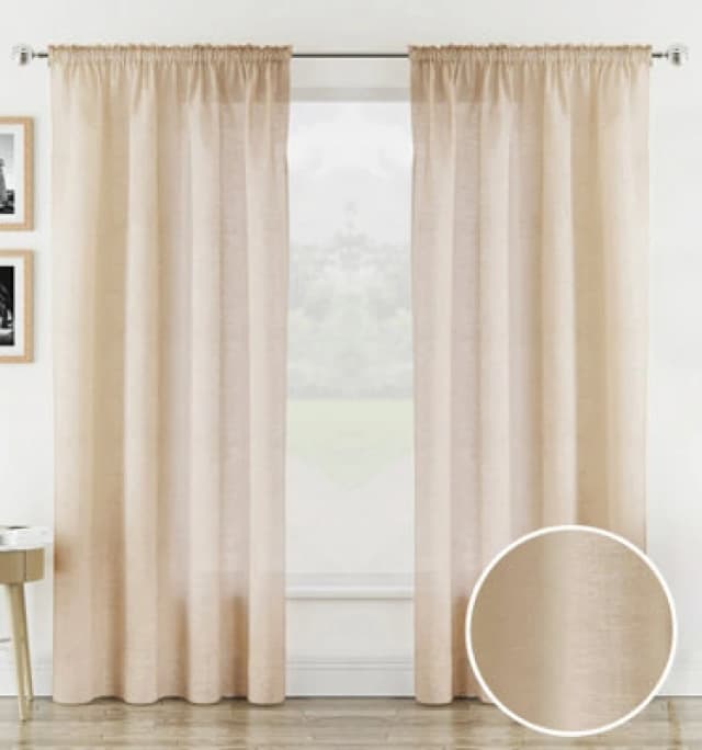 Tyrone Textiles Rhodes Natural Linen-Look Sheer Voile Panels - Pair 140 X 183Cm (55X72")