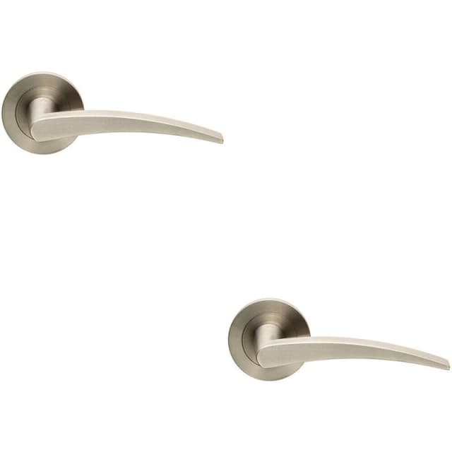 Loops 2x PAIR Slim Arched Flat Lever on Round Rose Concealed Fix Satin Stainless Steel Metallics