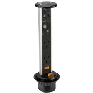 KnightsBridge 13A 2G Pop Up Table Top Socket with Twin USB Charging Ports and Bluetooth Speaker