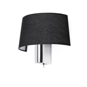 Hotel 1 Light Indoor Wall Light Chrome with Black Shade, E27