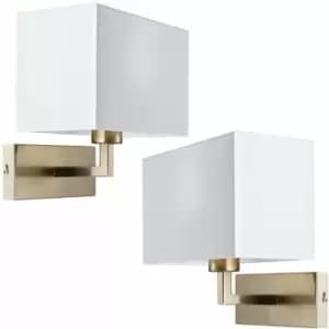 2 pack Dimming LED Wall Light Satin Nickel & White Shade Sleek Rectangle Lamp