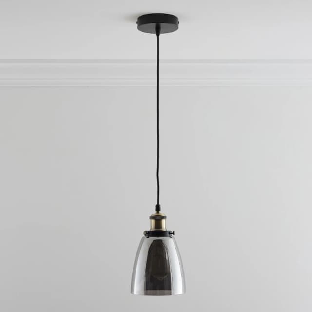 K LIVING Eve One Light Hanging Smokey Glass Ceiling Pendant with Filament Bulb Grey