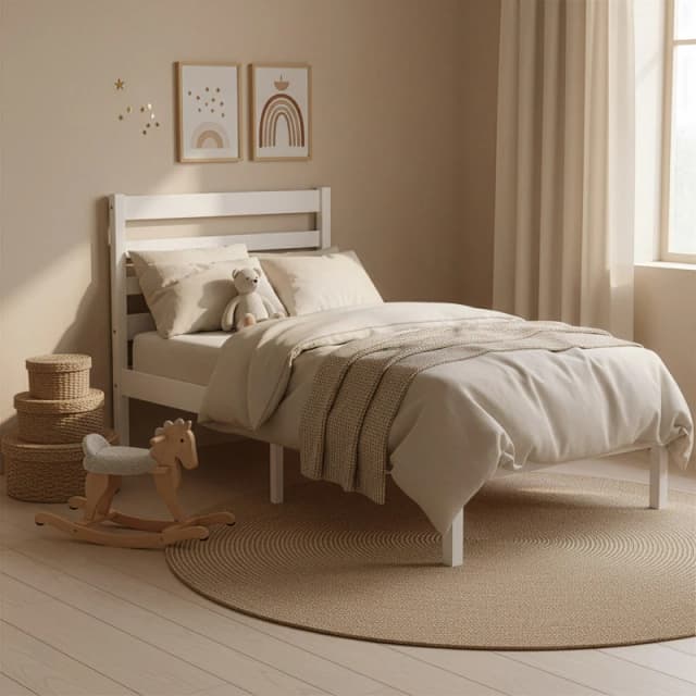 Lassic Libra Kids Single Wooden Bed & Mattress Set White unisex Single