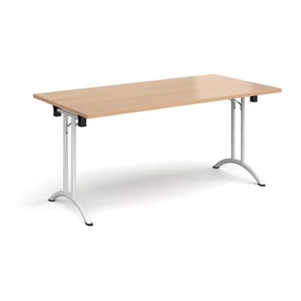 Dams Rectangular folding leg table with white legs and curved foot rails 1600mm x 800mm - beech Beech CFL1600-WH-B