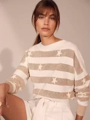 Mint Velvet Mint Velvet Pointelle Star And Stripe Jumper, Ivory Size M Women