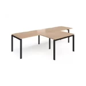 Bench Desk 2 Person With Return Desks 3200mm Beech Tops With Black Frames Adapt