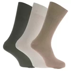 Mens Big Foot Non Elastic Diabetic Socks (3 Pairs) (UK 6-11 EURO 39-45) (Olive/Cream/Beige)