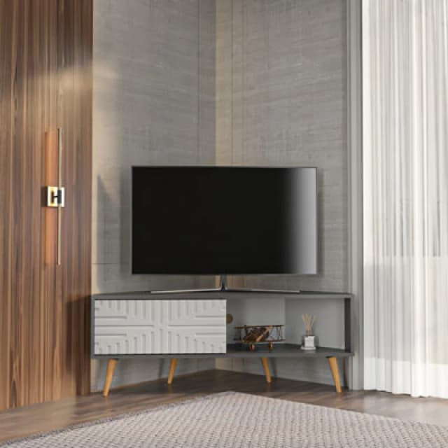 Decorotika Modern Mora Corner TV Unit Anthracite And White