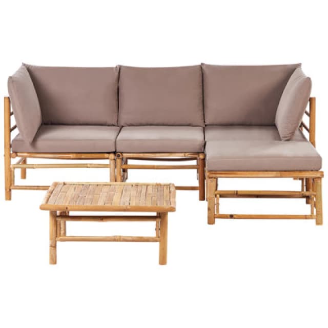Beliani Garden Corner Sofa With Table 4 Seater Cerreto Left Hand Bamboo Wood Taupe