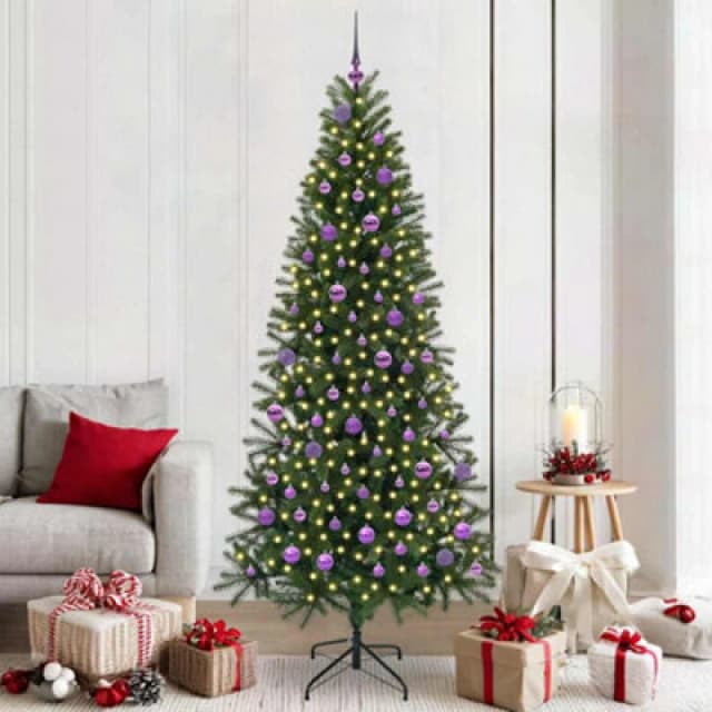vidaXL Artificial Christmas Tree with 300 LEDs, Lilac Balls Green 210 x 105cm PE and PVC, Green 3397373