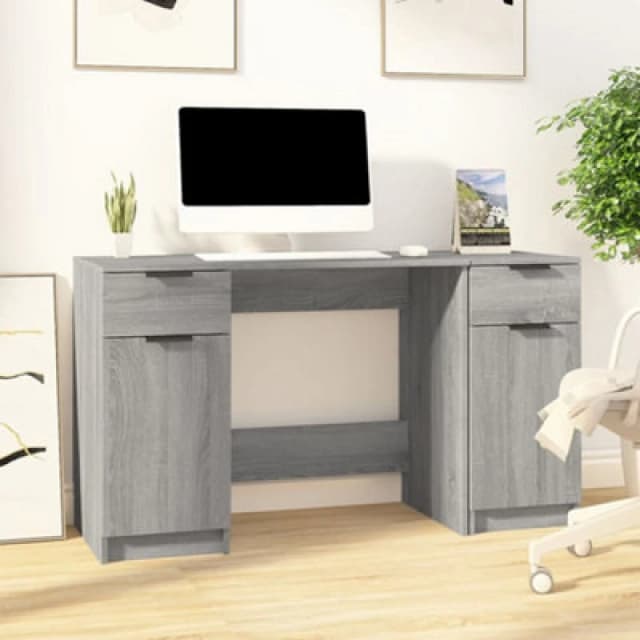 Vidaxl Desk With Side Cabinet Grey Sonoma Engineered Wood, Grey 3115914