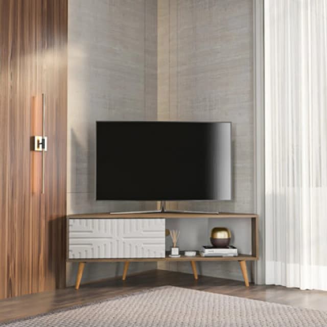 Decorotika Modern Mora Corner TV Unit Walnut And White
