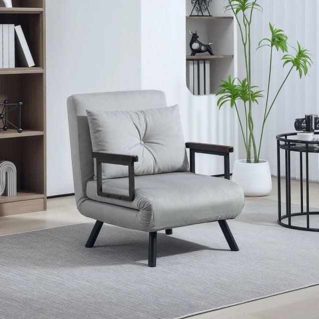 HOMCOM Click Clack Single Chair Bed Settee for Living Room, Light Grey 839-834V70LG